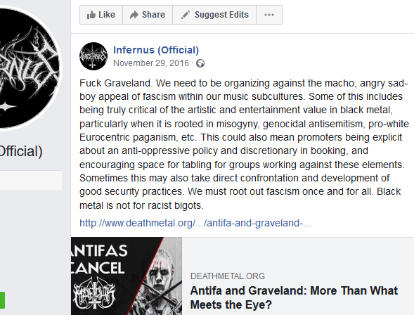 Infernus Praises Antifa, like a good (((Hollywood Satanist))).